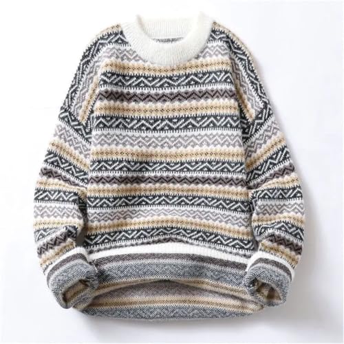 Men's Preppy Slim Fit Sweater Round Neck Long Sleeve Pullover Thickened Thermal Bohemian Style Knitted Top2