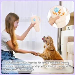 Insulated Cup Dog Toy, Funny Squeaky Toy for Chewers, Interactive Cute Plush and Stuffed Toy for Medium and Small Dogs, Perfect for Dog Birthday Gifts (40 oz, Apricot)