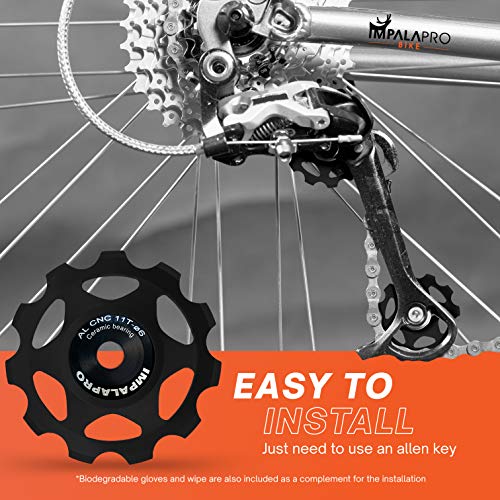 IMPALAPRO Bike 2 Stück Fahrradumwerfer Schaltröllchen 11T Alum. CNC Schaltröllchen Keramiklager - Fahrrad Schaltwerk Riemenscheibe - Shimano Schaltwerkröllchen - Fahrrad schaltwerk 7 Fach (Schwarz)