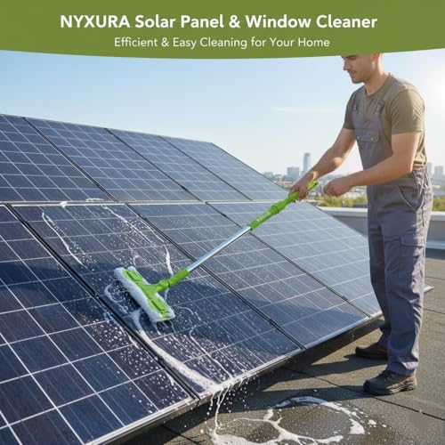 Image of 2-in-1 Solar Panel & Window Cleaner with Long Extendable Handle, Professional Squeegee & Scrubber Combo for Home, Glass, and Rooftop Cleaning