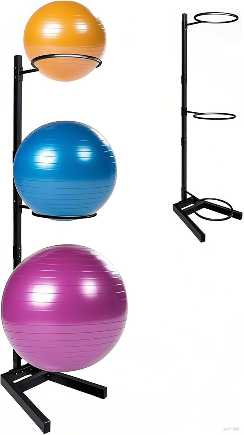 Stability Ball Rack, Yoga Ball Holder with Steel Frame Vertical Storage Rack for Yoga Balls, With Balls Stopper Accessory (4 Stoppers, 1 Puller) Gym Organizer for Commercial Home Studio
