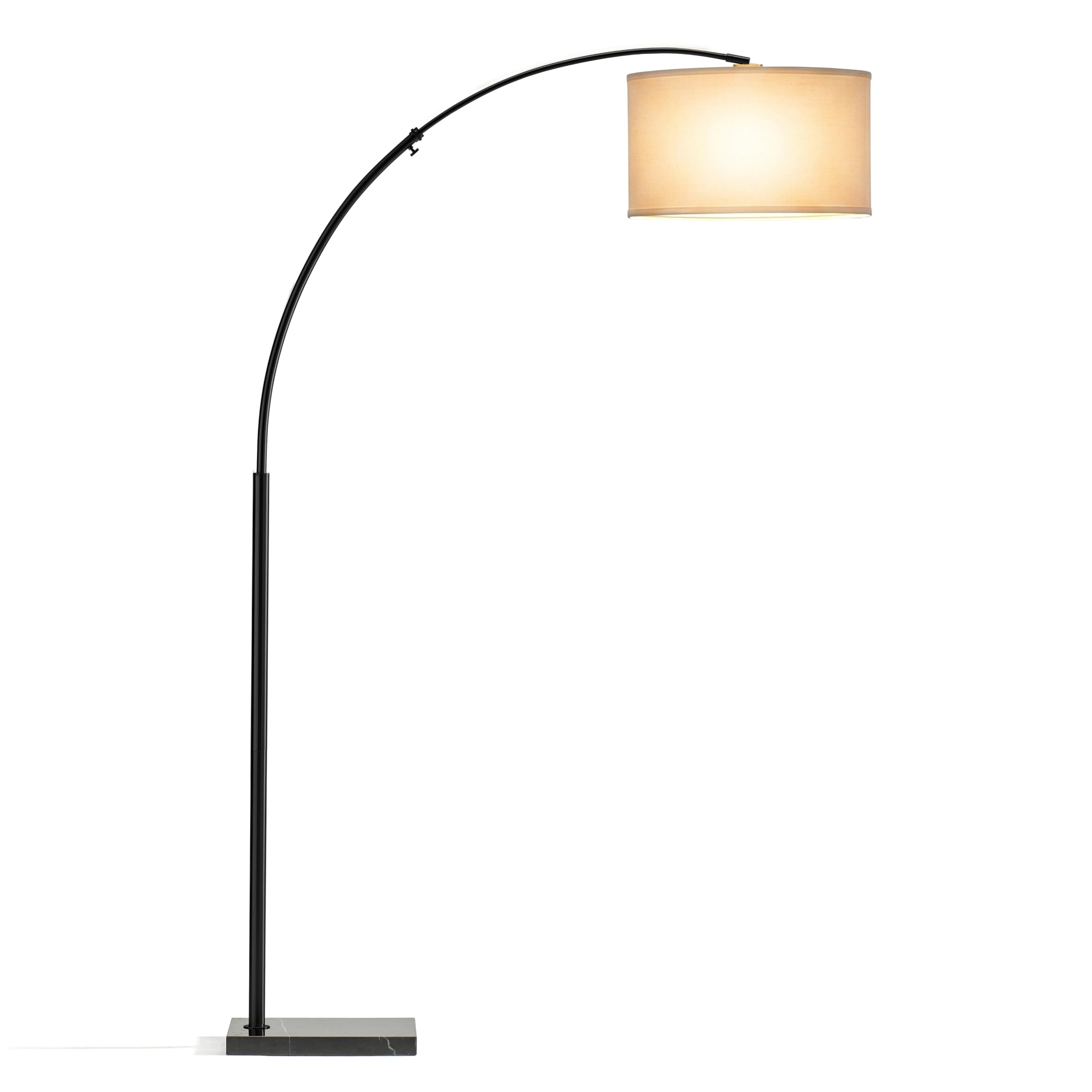 Brightech Mason Arc Floor Lamp - Modern Corner Standing Lamp with Unique Hanging Drum Lamp Shade for Living Room - Bright Overhead, Curved Hanging Light for Bedroom. Library, Den - Bronze