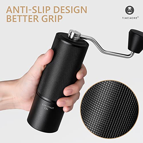 Image of Chestnut C3S Manual Coffee Grinder TIMEMORE, Hand Coffee Grinder with Adjustable Grind Setting, Stainless Steel S2C Conical Burr Coffee Grinder, for Espresso to French Press Black