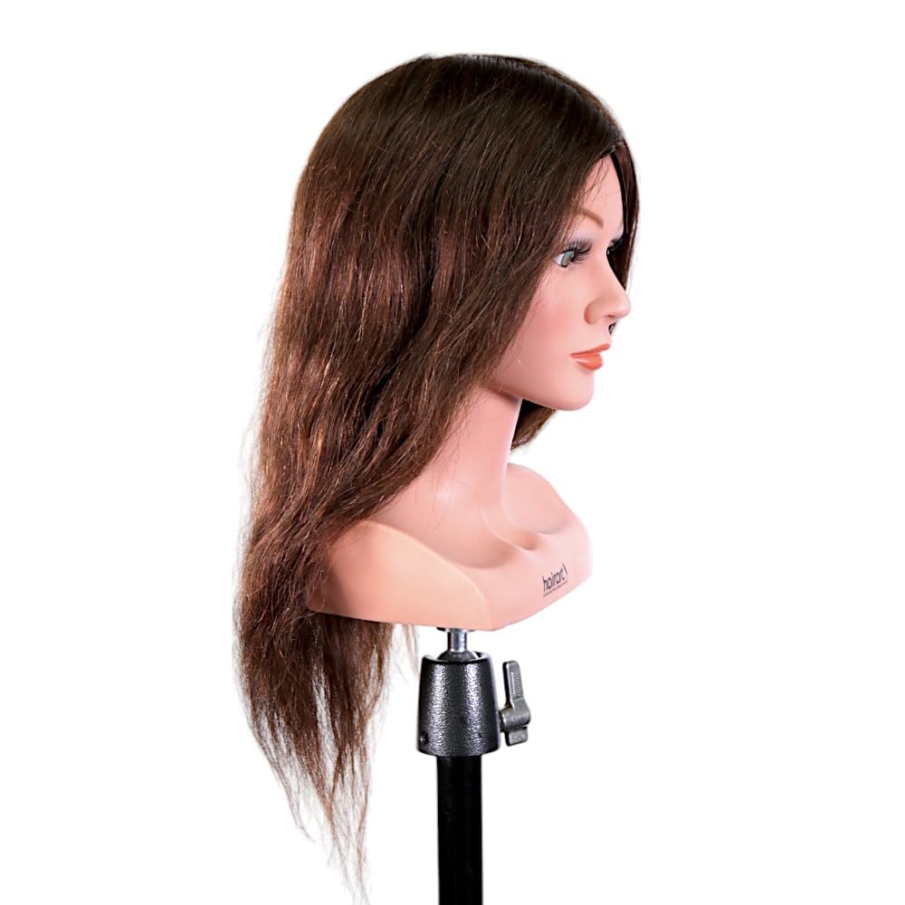 16 Inch Brown 100% Human Hair Mannequin Head with Shoulders for Hair Training
