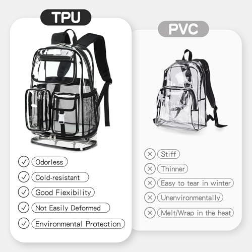 Image of Heavy Duty Clear Backpack for Sport Event,16in BookBag with Shoe Warehouse | Gold See Through Stitch durable plastic Design 7-Pocket For School Adults work Warehouses Airport security,check events bag