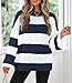 ZESICA Women's 2025 Fall Long Sleeve Oversized Striped Color Block Comfy Loose Crew Neck Knitted Pullover Sweater Navy Small