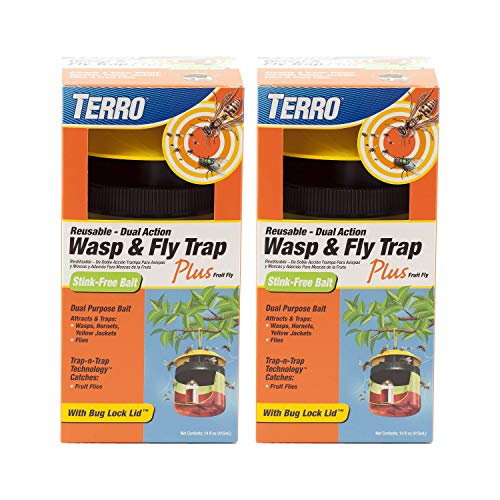TERRO T514SR Wasp & Fly Trap Plus Fruit Fly-2 Pack,Red