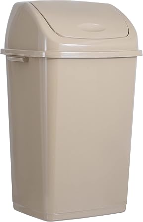 Superio Kitchen Trash Can 13 Gallon Beige, Plastic Waste Bin With Swing Top  Lid 50 Liter