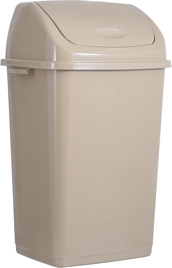 Superio Kitchen Trash Can 13 Gallon with Swing Lid, Plastic Tall Garbage Can Outdoor and Indoor