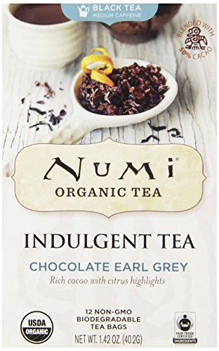 Numi Organic Tea Indulgent Chocolate Earl Grey, 12 Count Box of Tea Bags (Pack of 3) Black Tea (Packaging May Vary)