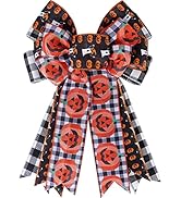 SIMISI RIBBON Halloween Wreath Bow, Large Halloween Tree Topper, Black Buffalo Plaid Pumpkin Ghos...