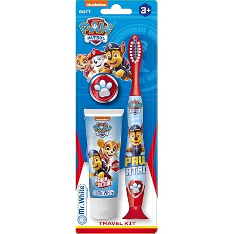 Mr.White Paw Patrol Travel Kit for Kids - 3 Pack Travel Size Toiletries Include Kids Toothbrush, Kids Toothpaste 25ml, and Travel Cap - Travel Dental Kit for Kids Cover