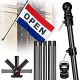XIFAN Double Sided Open Flag with Pole Kit – 6FT Black Stainless Steel Flag Pole, 3x5FT Flag, Multi-Position Wall Mount Bracket for Business Storefront, Commercial & Residential Advertising Signage