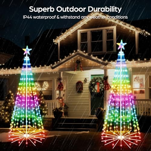 Image of FANCILLUMA 7 FT 295 LED Outdoor Smart Christmas Cone Tree Lights | RGB Color Changing, DIY Multicolor Lightshow, APP & Remote Control, Music Sync Timer Waterproof Outdoor Christmas Decorations