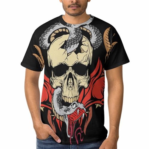 T-Shirt Crâne de Serpent Homme Noir Coton Tee Shirt Manches Courtes