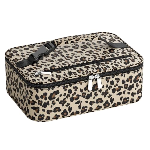 Neverwhy Small Lunch Box Insulated Lunch Bag for Women Men, Bento Kids Lunch Box, Compact Portable Thermal Meal Cooler Bags with Buckle Handle for Work & School, Leopard Print 5L