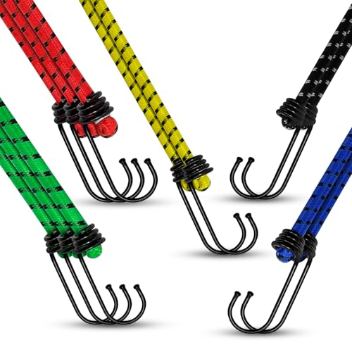 Leyrens Juego de 12 Cuerdas Elásticas con Gancho, 5 Tamaños Color Correas elásticas, cinturón de tensión, Cuerda elástica Resistente al Desgaste para asegurar Lonas de Carga, Lonas