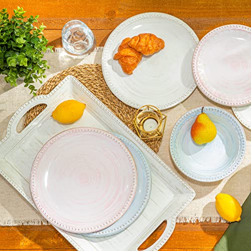 Image of Zak Designs Melamine Serving Tray with Handles, 21 inches, French Country House (Oyster White)