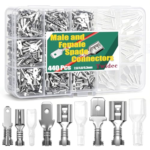 Twidec/440Pcs 2.8/4.8/6.3mm Quick Splice Male and Female Wire Spade Connector Crimp Terminal Block Assortment Kit with Insulating Sleeve for Electrical Wiring Car Audio Speaker
