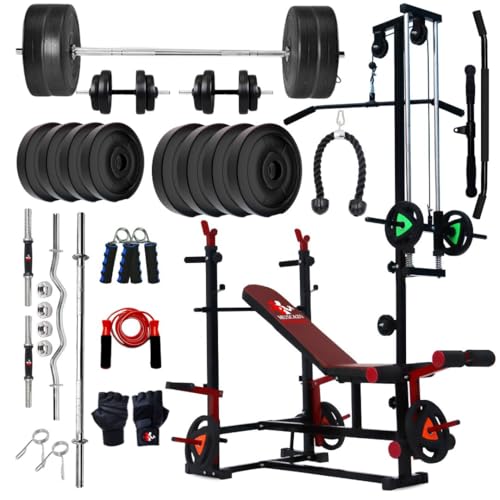 20-in-1 Gym Bench for Home, 30KG PVC Coated Plates Combo Kit, Cur...