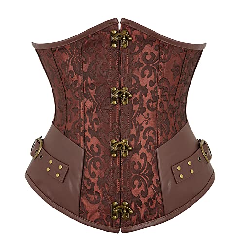 Grebrafan Cuir Corset Serre Taille Bodyshape Steampunk Femme Baleine Acier (EU(32-34) S, Marron)