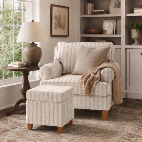 Image of HomePop 18 inch Classic Square Storage Ottoman - Gray & Cream Stripe