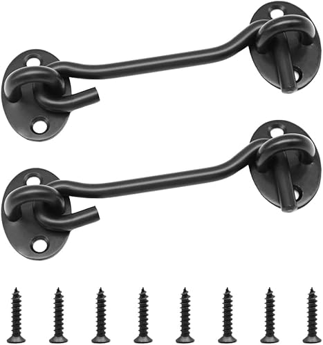 Paquete de 2 ganchos de privacidad de 4 pulgadas y pestillo de ojal, cerradura de puerta de granero negro, ganchos de cabina de acero inoxidable con