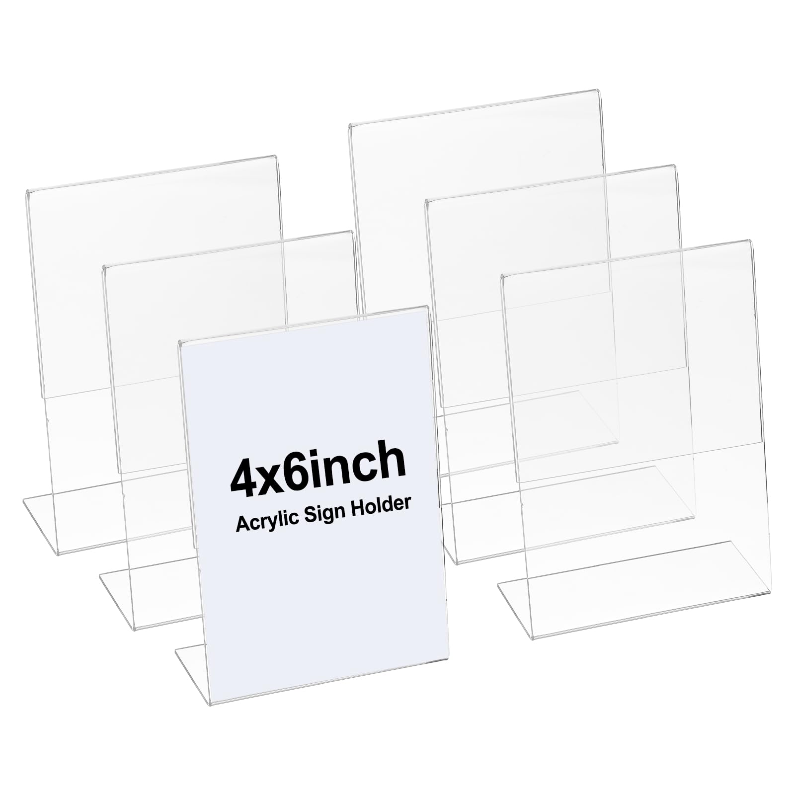 PATIKIL Acrylic Sign Holder, 6x4inch 6 Pack l Shape Display Stand Plastic Paper Picture Frame Menu Number Holder for Wedding Restaurant Office Store Home Use