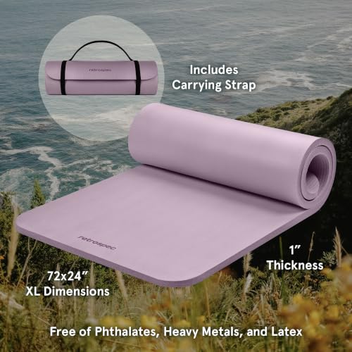 Image of Retrospec Solana Yoga Mat 1 inch Thick w /Nylon Strap for Men & Women - Non Slip Exercise Mat for Home Yoga, Pilates, Stretching, Floor & Fitness Workouts