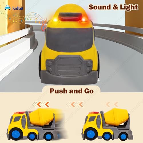 Image of FunBlast Cement Mixer Truck and Mini Dumper Truck Toy for Kids, Friction Power Construction Truck Toy for 3+ Years Old Boys and Girls, Pull Back Truck with Light and Sound Toys for Kids (Multicolor)