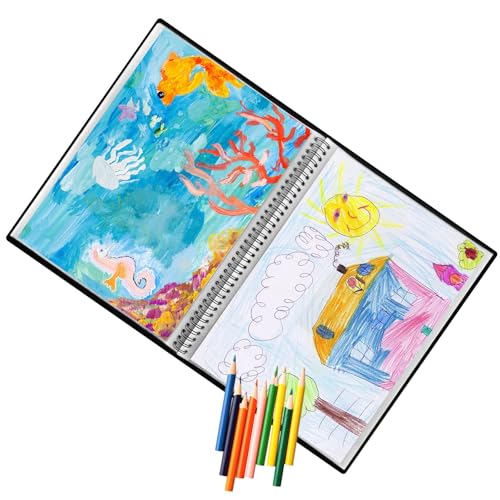 Image of 50 Pockets Portfolio Binder with Plastic Sleeves, Presentation Book Display 100 Pages File Folder for Artwork, Sheet Music, Document, Diamond Painting (50 Pockets-Musical Note)