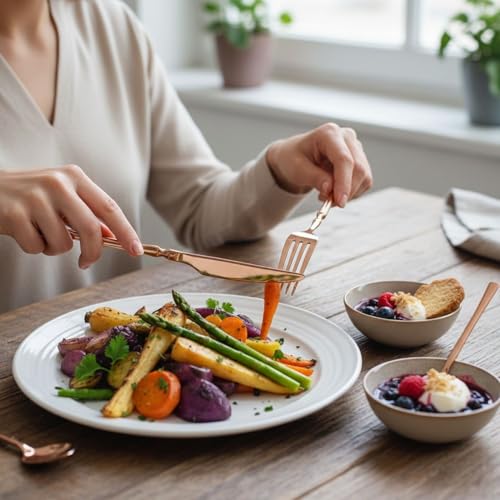 Image of 20 Pcs Rosegold Slim Handle Stainless Steel Cutlery Set for Dining Table with Spoons and Forks Set + Butterknives - The Perfect Tableware /Flatware