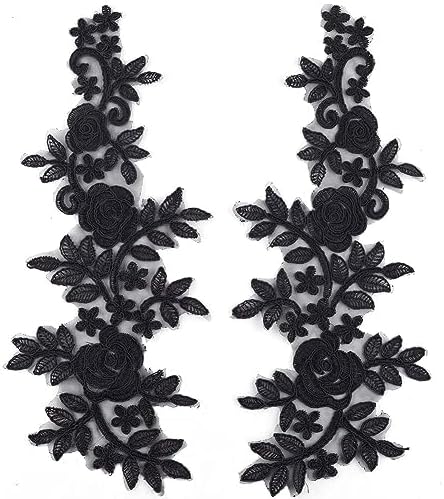 3D Lace Applique Sew On Flower Bead Patches - Black Floral