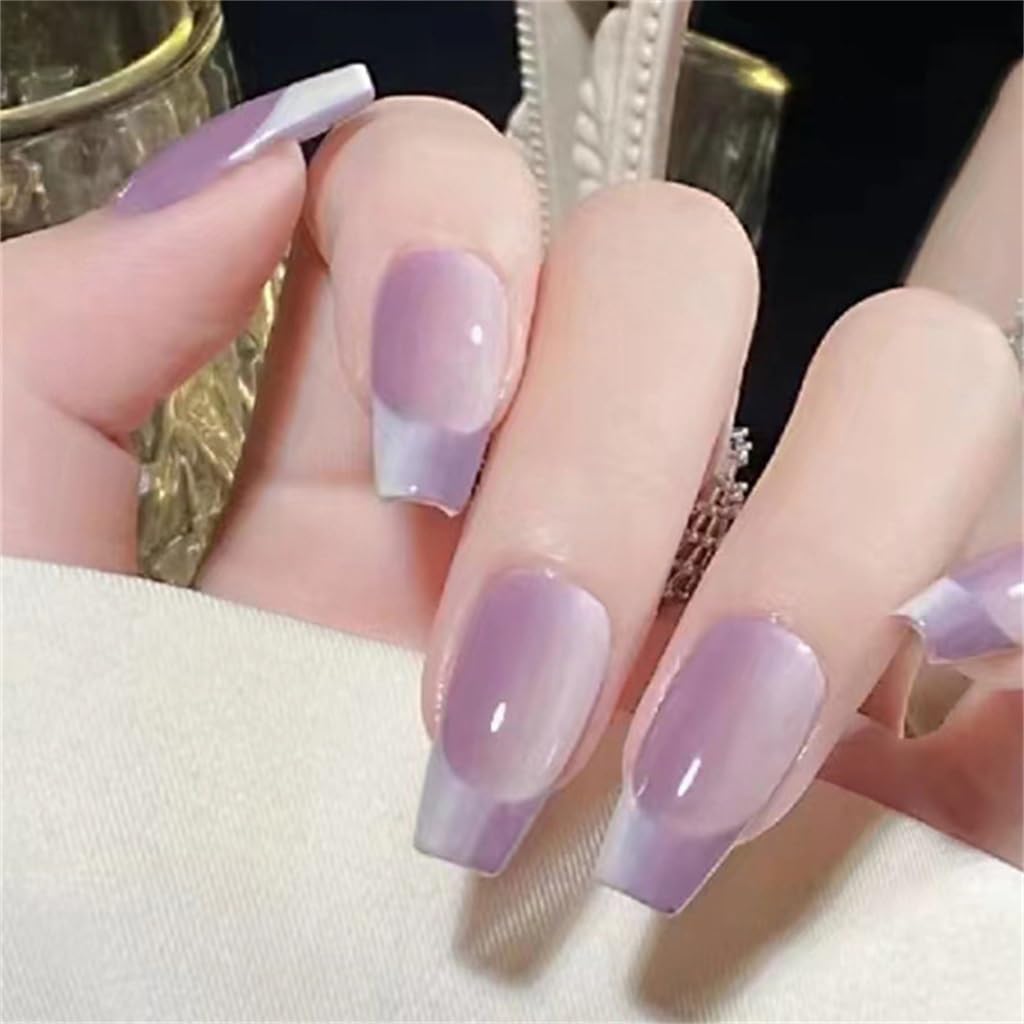 Two-colour Gradient Long Translucent Whitening Wearable Removable False Nail Clips