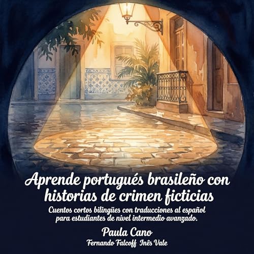 Diseño de la portada del título Aprende portugu&eacute;s brasile&ntilde;o con historias de crimen ficticias