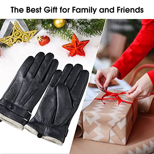 Acdyion Herren Winter Lederhandschuhe Touchscreen geeignet Wollfutter Handschuhe aus Echtleder, Schwarz, (L)