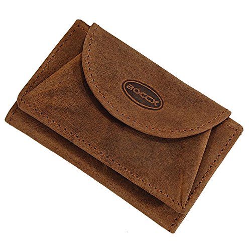 BOCCX Minibörse mit Münzfach Leder Geldbeutel kleines Portemonnaie (Rustbraun)