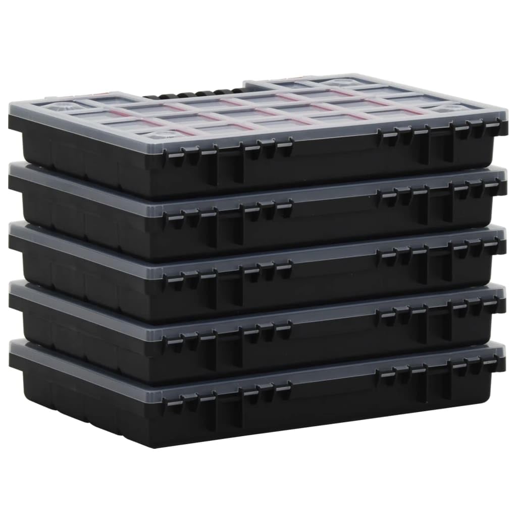 Sortimentskästen Set mit transparentem Deckel PP Sortierboxen 34,5 x 25 x 5 cm, 5er Pack, verstellbare Trennwände für Kleinteile in Werkstatt Garage