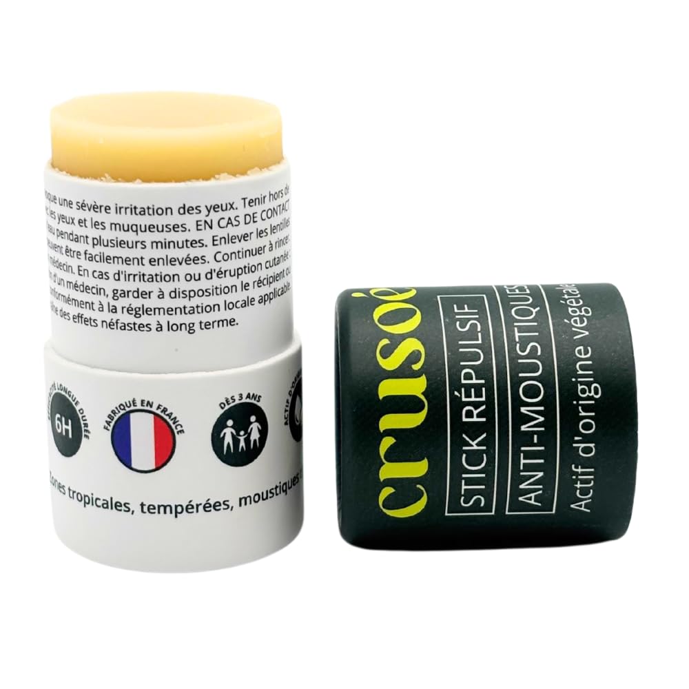 CRUSOÉ - Stick Anti Moustiques - Dès 3 Ans - Efficacité 6H - Zone Tropicale Et Tempérée - Formulation 100% Végétale - Fabriqué En France - 20 g