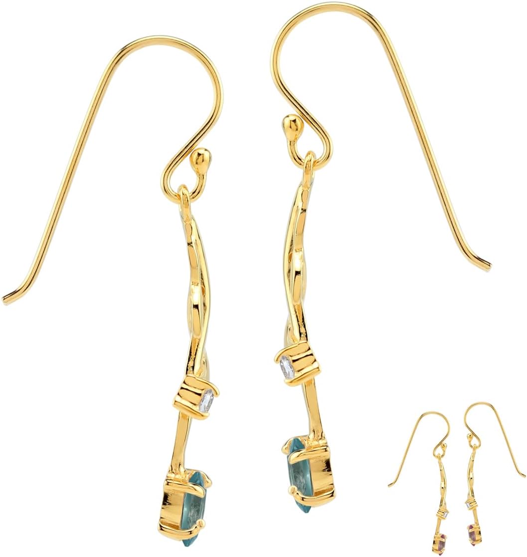 Silvershake Petite Gemstone White Gold Plated or Yellow Gold Plated 925 Sterling Silver Vine Leaf Dangle Hook Earrings Jewelry for Women or Teens