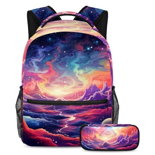 Ensemble cartable Galaxy Planet 32 - Sac à dos scolaire grand volume avec trousse pour adolescent
