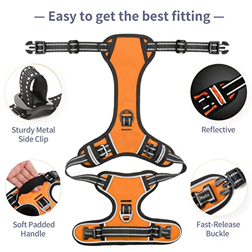 Image of HEELE Dog Harness, No Pull Adjustable Padded Reflective Harness for Small Medium Large Dogs with Handle for Walking Training, Orange, M