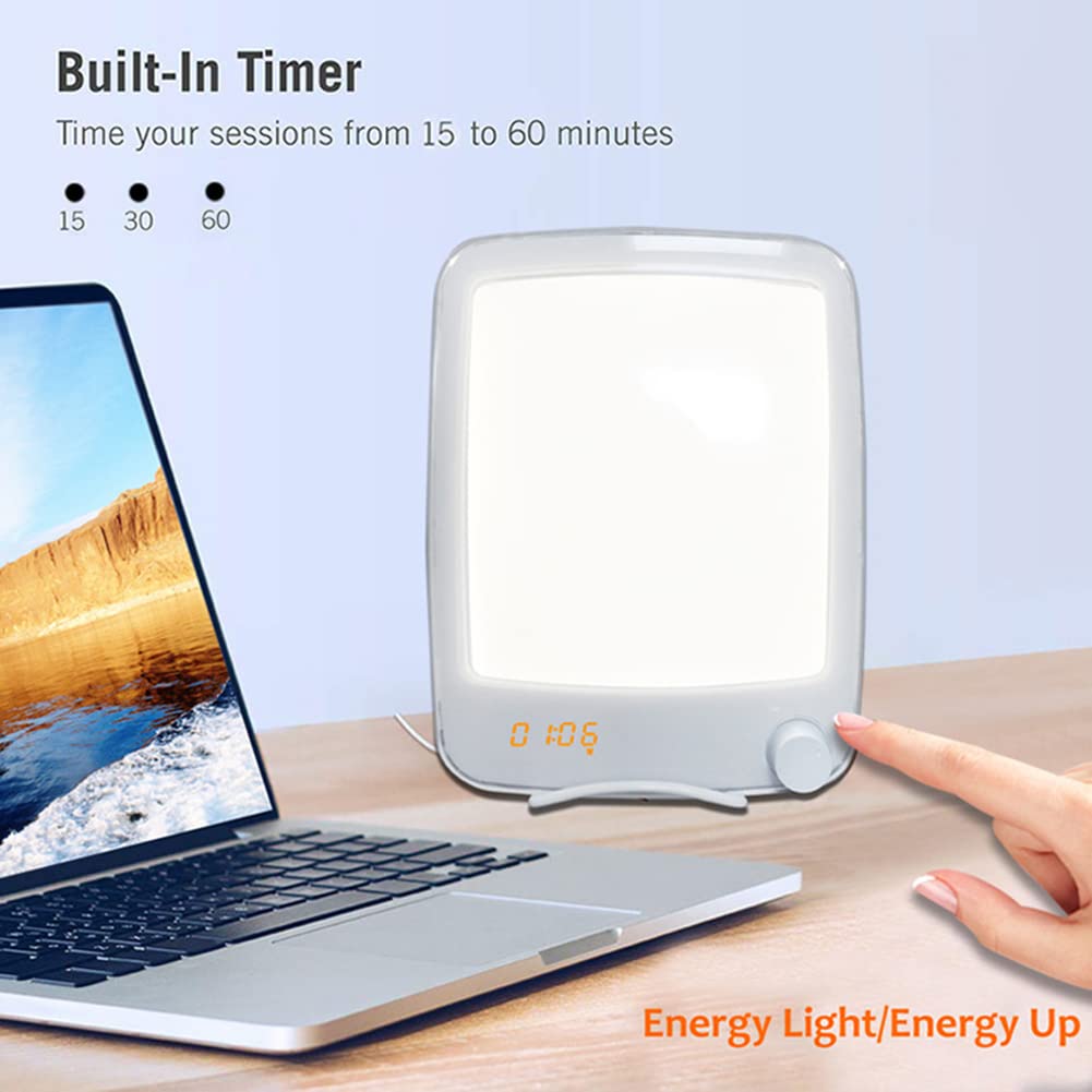 Lampe De Luminothérapie, 10000Lux Sans UV Simulation De La Lumière Du Jour, 3 Minuterie Niveaux De Luminosité Réglables, Rotatif Bouton Mécanique Naturel Lumière Du Soleil Lampe,Blanc