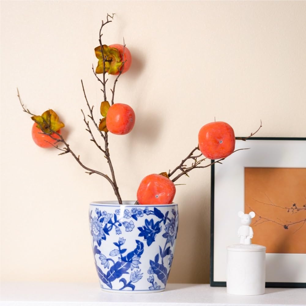 Vaso da fiori in ceramica porcellana blu e bianca, piccola fioriera a motivi floreali con fori di drenaggio, ornamento for balcone da tavolo for interni ed esterni