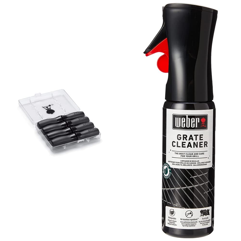 Weber 6489 Maiskolbenhalter-Set, 8 Stück, Picknick, Grillen, Gartenparty & 17875 Grillrost-Reiniger, 300 ml, Nebelspray, löst Fett- und Speisereste, schwarz