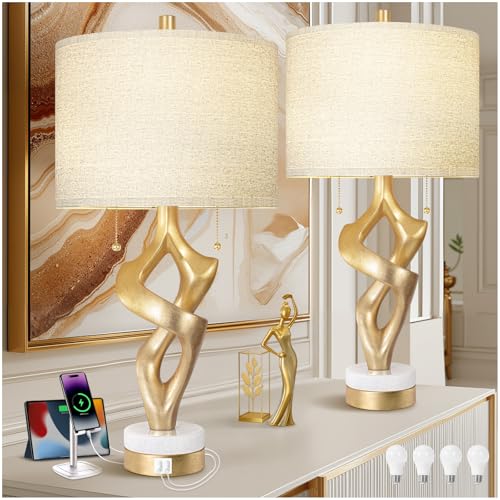 Scenekoy Sculptural Table Lamp Set of 2 with USB Ports for Bedroom Living Room...