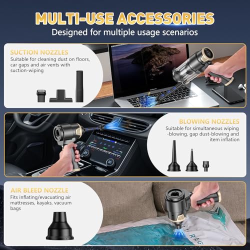Image of KMM Handheld Car Vacuum Cleaner, 16000PA Air Duster & Vacuum Cleaner, 120W High Power Hand Held Vacuum Cordless, Portable Vacuum Rechargeable with Multi-Nozzles & LED Light for Car, Home, Pet, Office