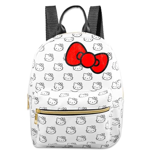 Hello Kitty Mini Backpack for Adults - 10” Faux Leather Backpack with Front Pocket and Adjustable Straps for Women | Hello Kitty Purse