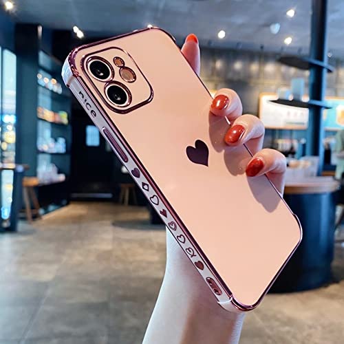 Coque iPhone 12 antichoc silicone rose plaqué Or motif cœur tendance