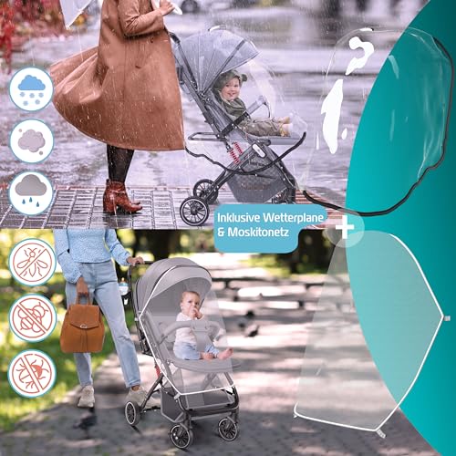 KIDIZ® Kinderwagen Kinderbuggy klappbar Liegebuggy Sportwagen Faltbar 360° Räder 5-Punkt Gurt Inkl. Fußsack, Getränkehalter, Regenabdeckung & Moskitonetz verstellbare Rückenlehne & Sonnenverdeck
